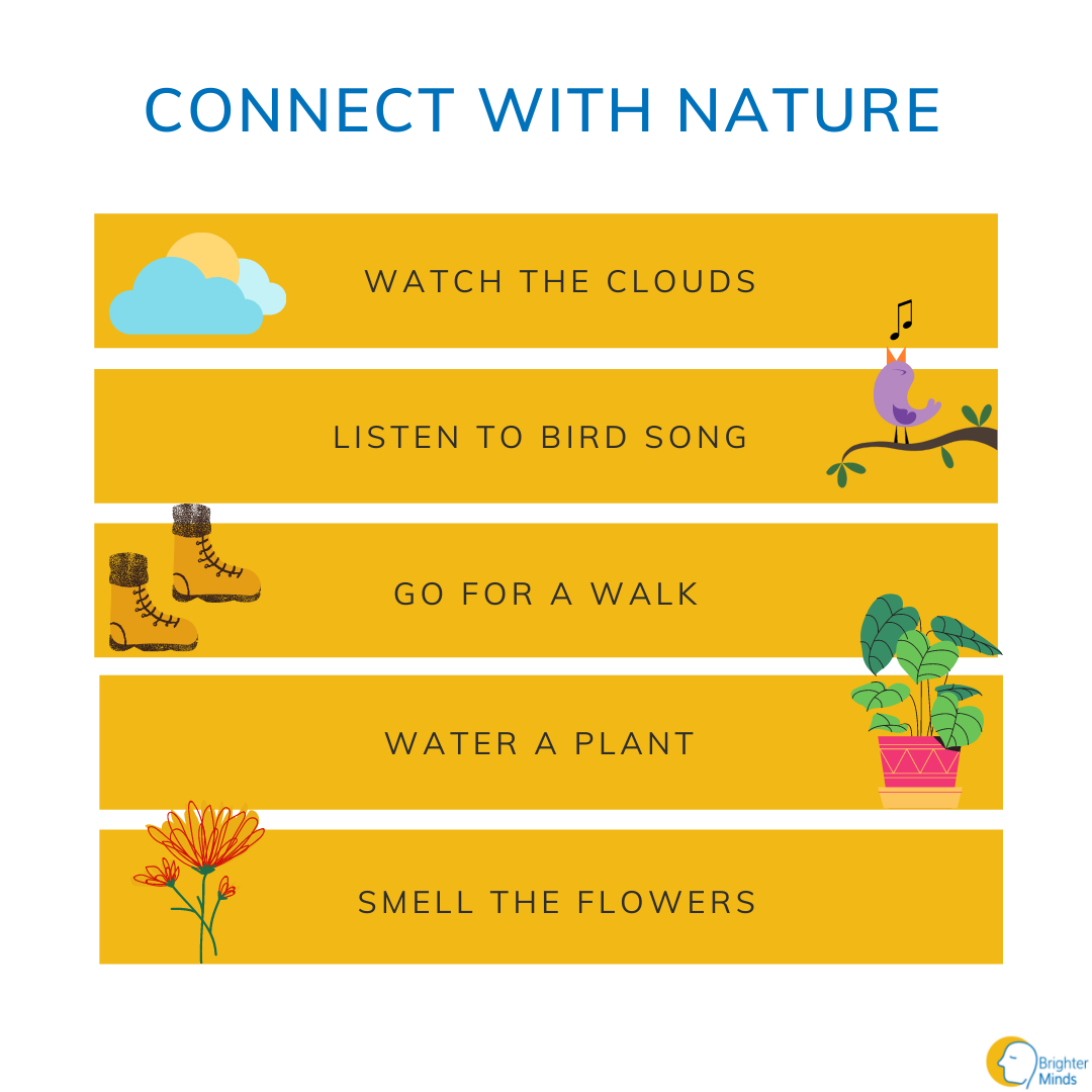 Graphic about ways to connect with nature for mental wellbeing.
